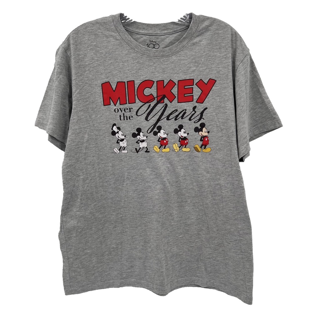 DISNEY Adult Sz L Heather Gray MICKEY MOUSE OVER THE YEARS Short-Sleeve T-Shirt